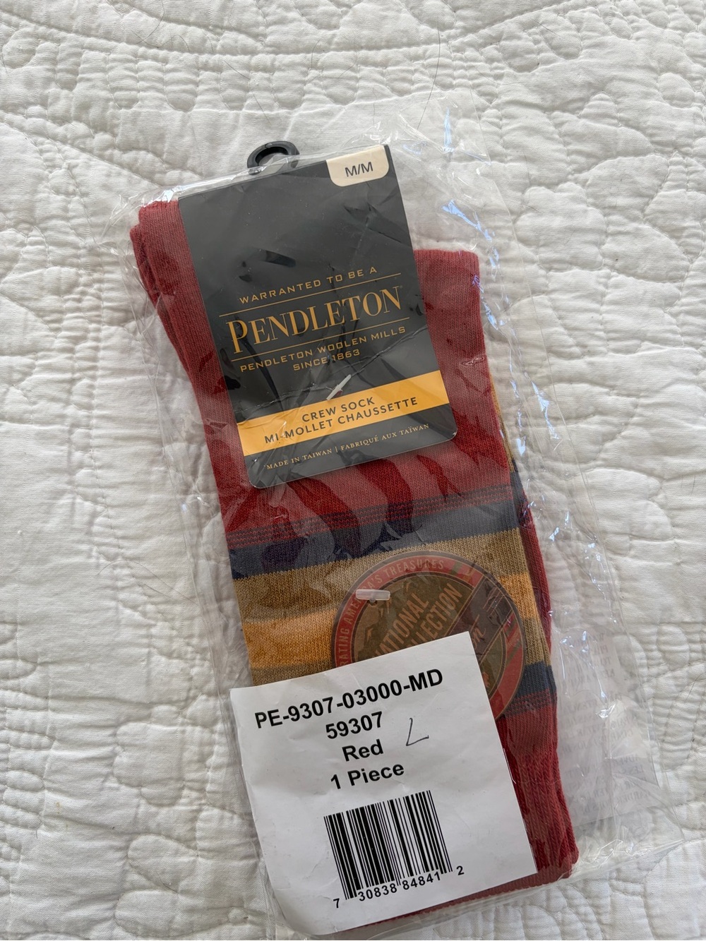 Pendleton Red Crew Socks with Striped Accent